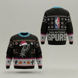 San Antonio Spurs Ugly Christmas Sweater – Fiesta Retro Holiday Jumper Black Cactus Theme Fan Apparel NBA