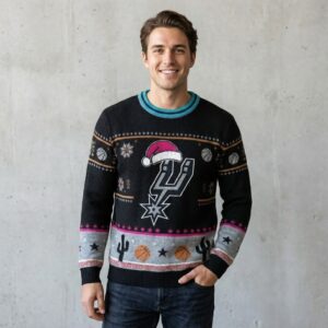 San Antonio Spurs Ugly Christmas Sweater – Fiesta Retro Holiday Jumper Black Cactus Theme Fan Apparel NBA