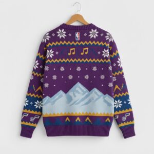 Utah Jazz Ugly Christmas Sweater – Purple Mountain Jazz Note Knit Retro Musical Theme
