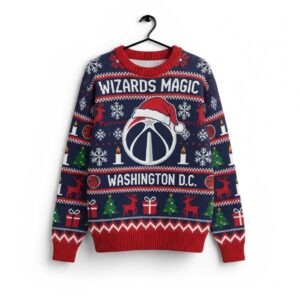 Washington Wizards Ugly Christmas Sweater – NBA Wizards Magic D.C. Holiday Knit Reindeer Fan Apparel