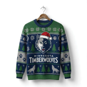 Minnesota Timberwolves Ugly Christmas Sweater – Howling Wolf Green & Blue Winter Theme Fan Gear NBA