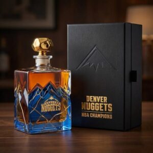 Denver Nuggets Whiskey Decanter - Crystal Mountain Design with Gold Stopper