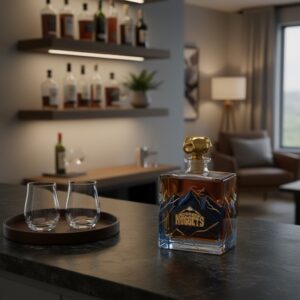 Denver Nuggets Whiskey Decanter - Crystal Mountain Design with Gold Stopper