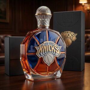 New York Knicks Whiskey Decanter - NBA Basketball Design Cityscape Glass Bottle