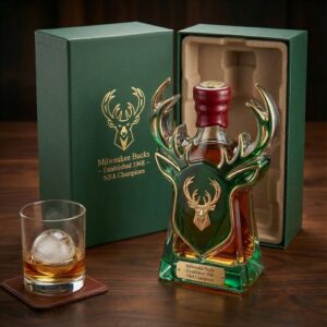 Milwaukee Bucks Whiskey Bottle - NBA Champions Deer Antlers Decanter