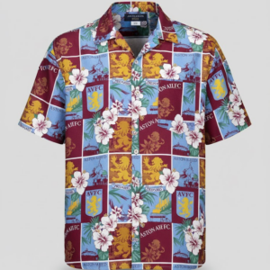 Aston Villa FC Hawaiian Shirt - Tropical Floral Club Crest Button-Up