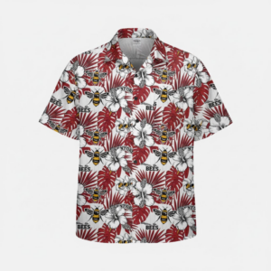 Welcome To The Bees Hawaiian Shirt - Red White Tropical Hibiscus Bee Aloha Shirt