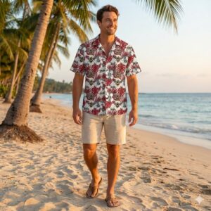 Welcome To The Bees Hawaiian Shirt - Red White Tropical Hibiscus Bee Aloha Shirt