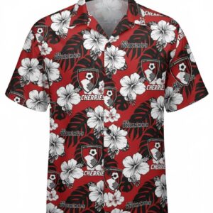 AFC Bournemouth Hawaiian Shirt - Red Hibiscus Floral Cherries Fan Shirt