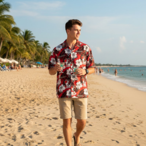 AFC Bournemouth Hawaiian Shirt - Red Hibiscus Floral Cherries Fan Shirt