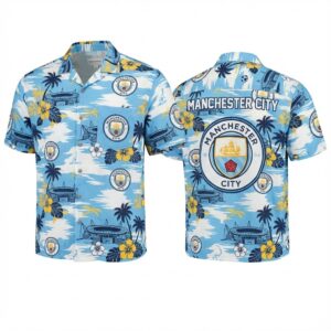 Manchester City Hawaiian Shirt - Tropical Palm Tree Etihad Stadium Print