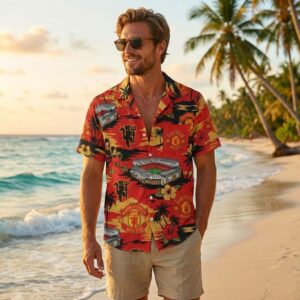 Manchester United Hawaiian Shirt - Old Trafford Red Devil Tropical Print