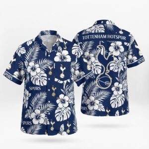 Tottenham Hotspur Hawaiian Shirt - Navy Blue Tropical Floral Fan Apparel