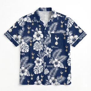 Tottenham Hotspur Hawaiian Shirt - Navy Blue Tropical Floral Fan Apparel