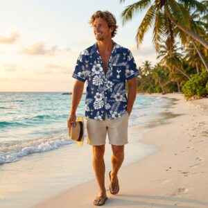 Tottenham Hotspur Hawaiian Shirt - Navy Blue Tropical Floral Fan Apparel