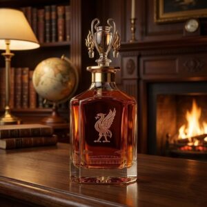 Liverpool FC Champions League Decanter Bottle - Elegant Gold Liver Bird Emblem