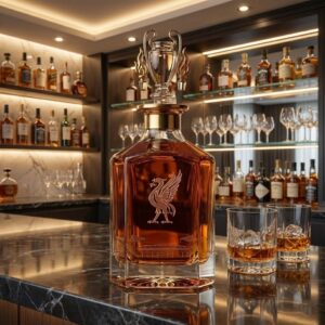 Liverpool FC Champions League Decanter Bottle - Elegant Gold Liver Bird Emblem