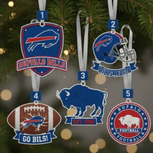 Buffalo Bills Christmas Ornaments - 5-Piece NFL Football Fan Gift Set