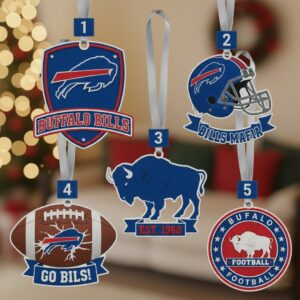 Buffalo Bills Christmas Ornaments - 5-Piece NFL Football Fan Gift Set