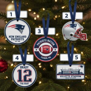 New England Patriots Christmas Ornaments - Set of 5 NFL Team Logo Helmet Stadium Player Designs