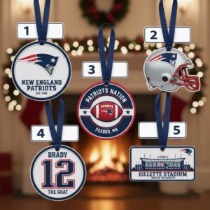New England Patriots Christmas Ornaments - Set of 5 NFL Team Logo Helmet Stadium Player Designs