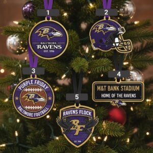 Baltimore Ravens Christmas Ornaments - NFL Football Team Laser Cut Wood Decor