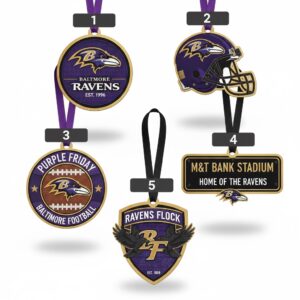 Baltimore Ravens Christmas Ornaments - NFL Football Team Laser Cut Wood Decor