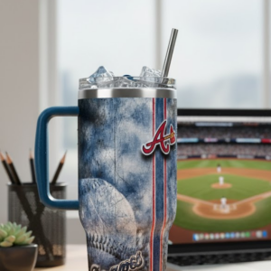 Atlanta Braves Stanley Tumbler - 40oz Distressed Baseball Design with Handle & Straw