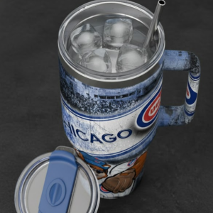 Chicago Cubs Baseball Tumbler - Distressed Wrigley Field & Mascot Travel Mug