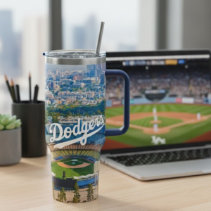 Los Angeles Dodgers Tumbler - City Stadium Design with Handle and Straw