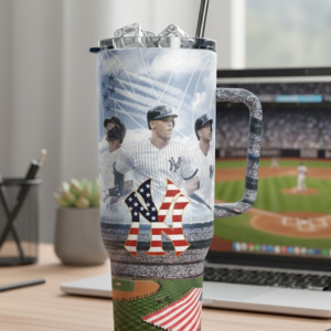 New York Yankees Tumbler - Patriotic American Flag Baseball Fan Travel Mug with Handle