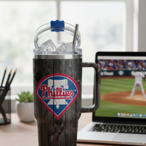 Philadelphia Phillies Tumbler Mug - Rustic Wood Grain Insulated Travel Cup