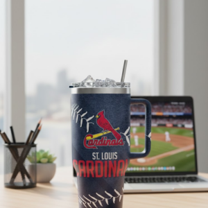 St Louis Cardinals Tumbler With Handle - Baseball Stitched Denim Insulated Cup