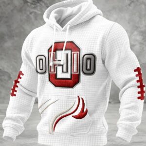 Ohio State Buckeyes Football Hoodie - White Quilted Pullover with 3D Embroidered Style Graphics