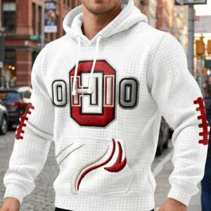 Ohio State Buckeyes Football Hoodie - White Quilted Pullover with 3D Embroidered Style Graphics