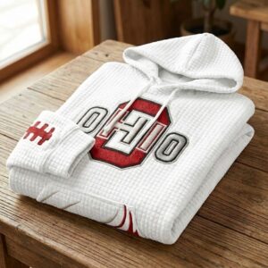 Ohio State Buckeyes Football Hoodie - White Quilted Pullover with 3D Embroidered Style Graphics