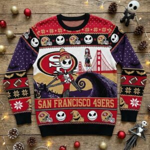 San Francisco 49ers Nightmare Before Christmas Sweater - Jack Skellington Ugly Holiday NFL Jumper