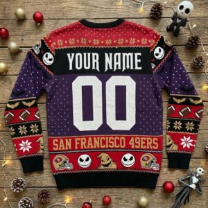 San Francisco 49ers Nightmare Before Christmas Sweater - Jack Skellington Ugly Holiday NFL Jumper