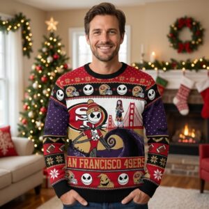 San Francisco 49ers Nightmare Before Christmas Sweater - Jack Skellington Ugly Holiday NFL Jumper