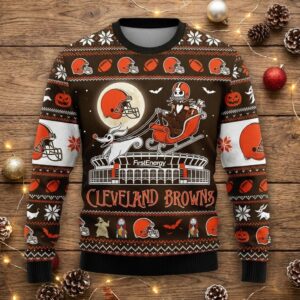 Cleveland Browns Nightmare Before Christmas Sweater - NFL Jack Skellington Ugly Holiday Sweater