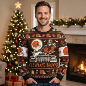Cleveland Browns Nightmare Before Christmas Sweater - NFL Jack Skellington Ugly Holiday Sweater