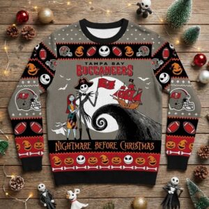 Tampa Bay Buccaneers Nightmare Before Christmas Sweater - NFL Jack and Sally Ugly Christmas Jumper