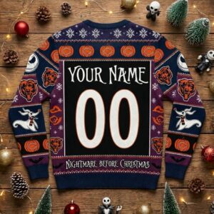 Chicago Bears Nightmare Before Christmas Sweater - NFL Jack Skellington and Sally Ugly Holiday Sweater