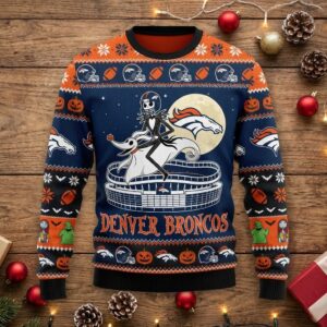 Denver Broncos Nightmare Before Christmas Sweater - NFL Jack Skellington Ugly Christmas Sweater