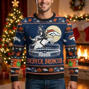 Denver Broncos Nightmare Before Christmas Sweater - NFL Jack Skellington Ugly Christmas Sweater