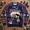 New England Patriots Nightmare Before Christmas Sweater - Jack Skellington Sally Ugly Christmas Sweater