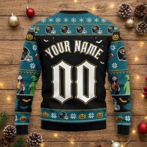 Jacksonville Jaguars Nightmare Before Christmas Sweater - NFL Jack Skellington Holiday Ugly Sweater