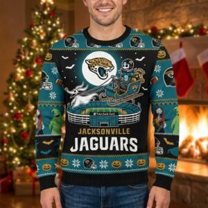 Jacksonville Jaguars Nightmare Before Christmas Sweater - NFL Jack Skellington Holiday Ugly Sweater