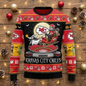 Kansas City Chiefs Nightmare Before Christmas Sweater - NFL Jack Skellington Holiday Ugly Sweater