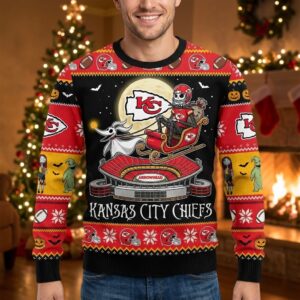 Kansas City Chiefs Nightmare Before Christmas Sweater - NFL Jack Skellington Holiday Ugly Sweater